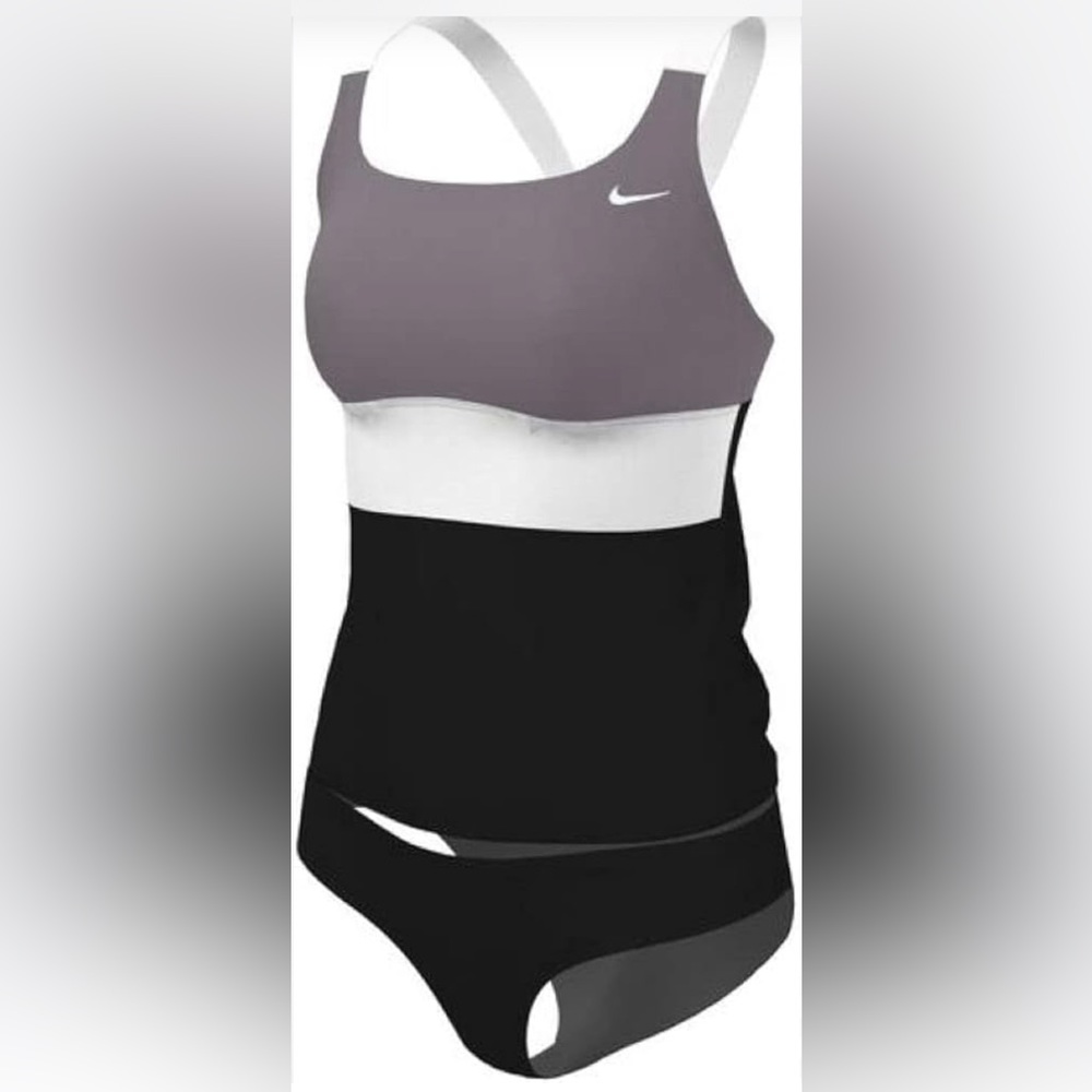 Nike Essential Scoop Neck Women's Tankini Swim Top Gray/White Size Medium